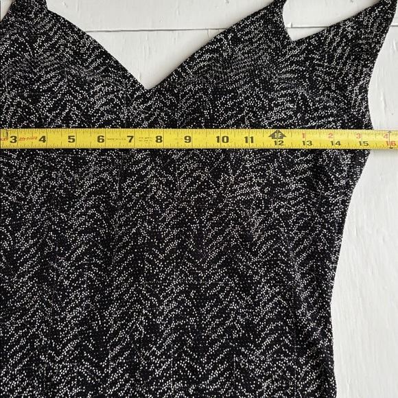 Vintage Windsor Black and Silver Stretchy Patterned Knit Open Back Drape Dress L - Picture 12 of 16